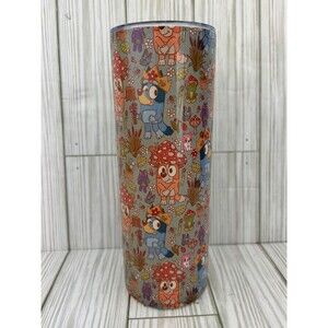 Bluey Bandit Tumbler 20 oz Skinny Cup Travel Mug Stainless Steel Mushroom King